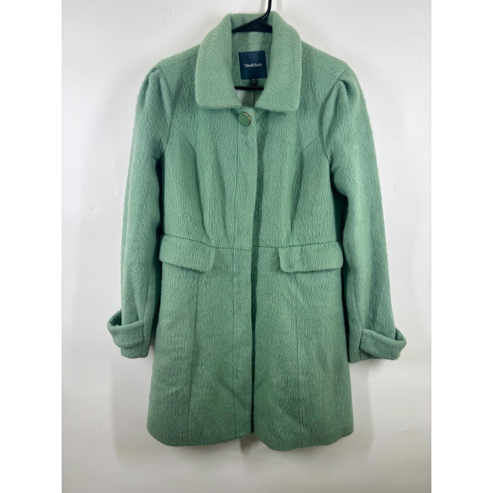 ModCloth Mint Green Fuzzy Pea Coat Vintage Style Mid Length Jacket Medium